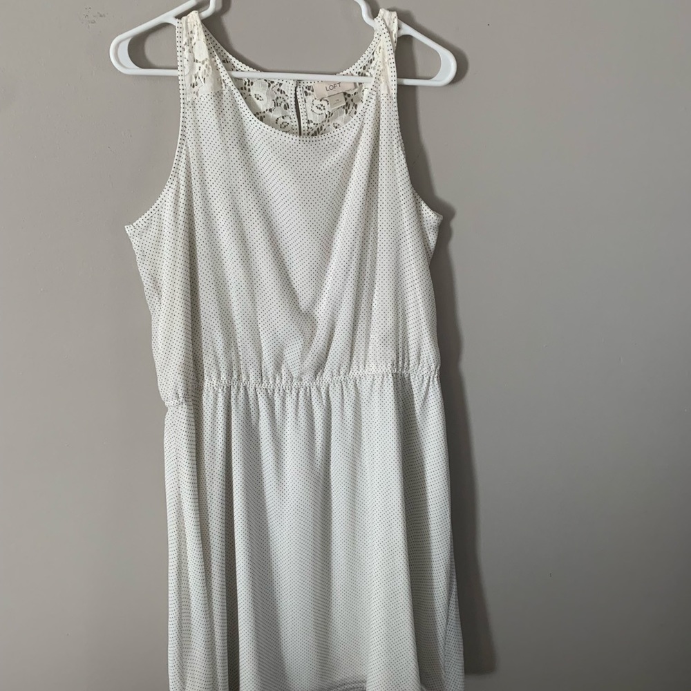 Loft Size 14 White polka dot dress with lace on top of back/shoulder